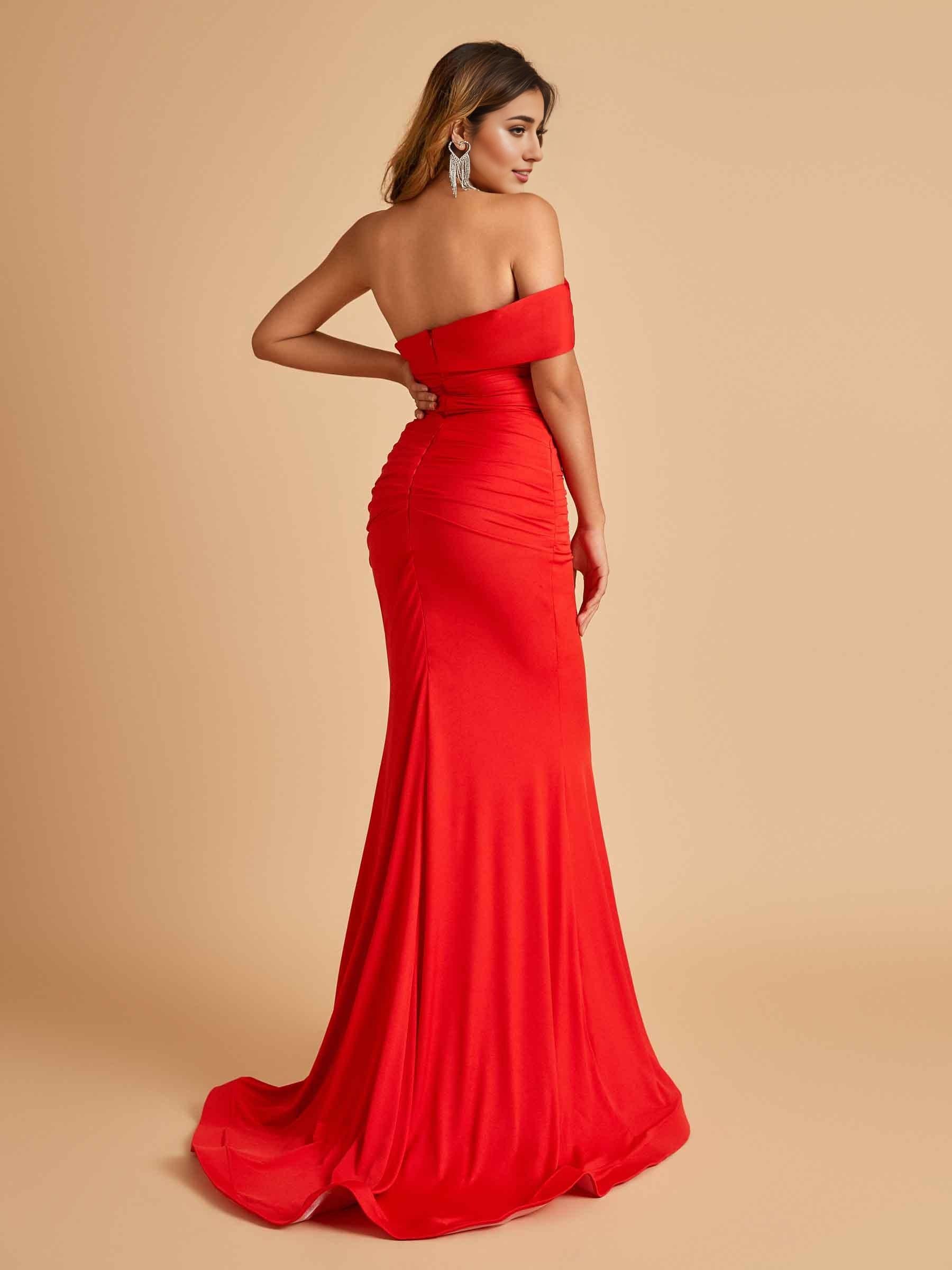 Sexy Jersey One Shoulder Prom Dresses Mermaid Pleats Floor Length Unique